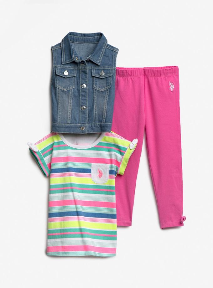 USPA GIRLS 3 PIECE SET: VEST, TEE & LEGGINGS New Arrival