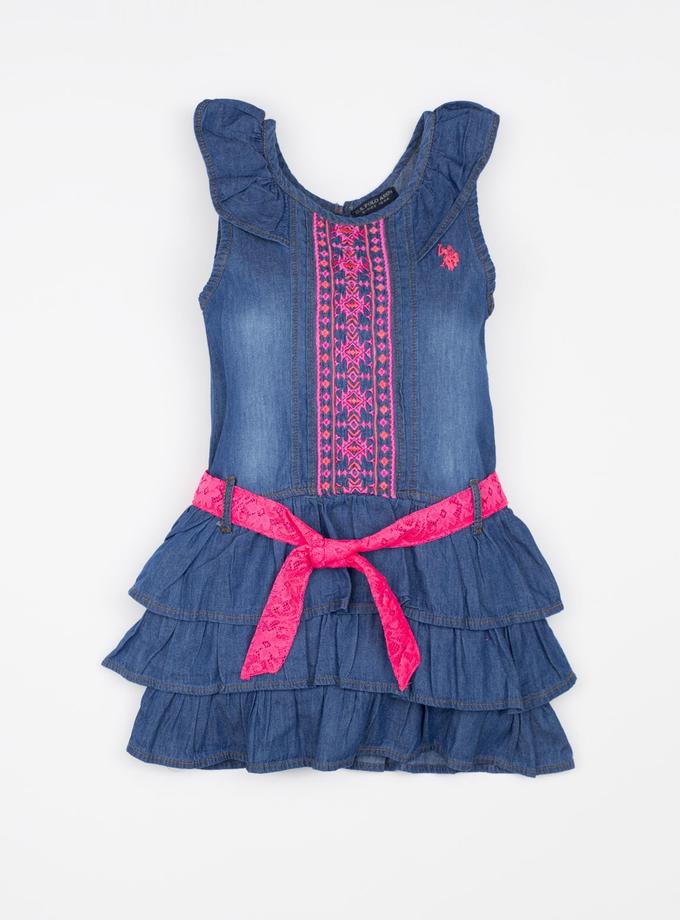 USPA GIRLS DENIM EMBROIDERED DRESS Free shipping