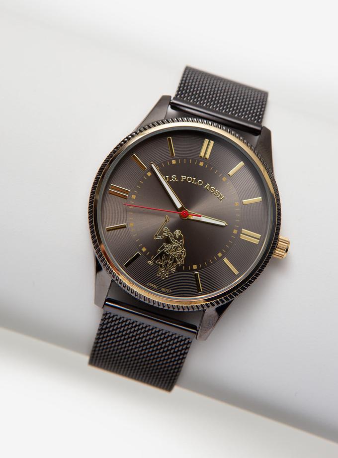 USPA Gunmetal Mesh Watch with Goldtone Accents Same Day Delivery