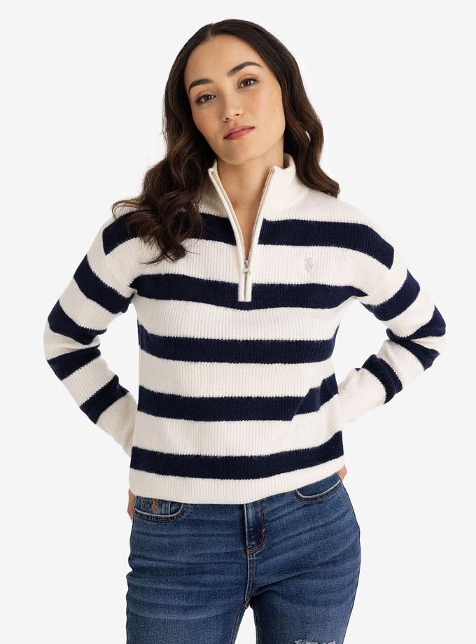 USPA HALF ZIP MOCK NECK STRIPE SWEATER For Sale