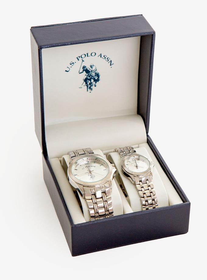 USPA HIS AND HER'S SILVERTONE WATCH SET On Sale