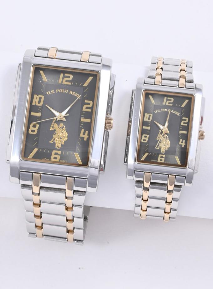 USPA HIS AND HERS BLACK AND GOLD TWO TONE WATCH SET Same Day Delivery