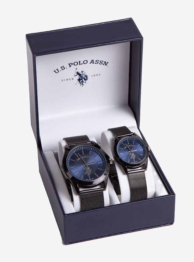 USPA HIS AND HERS BLACK MESH WATCH SET On Sale