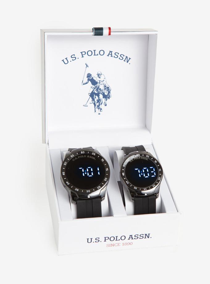 USPA HIS AND HERS BLACK RUBBER LED WATCH SET Same Day Delivery