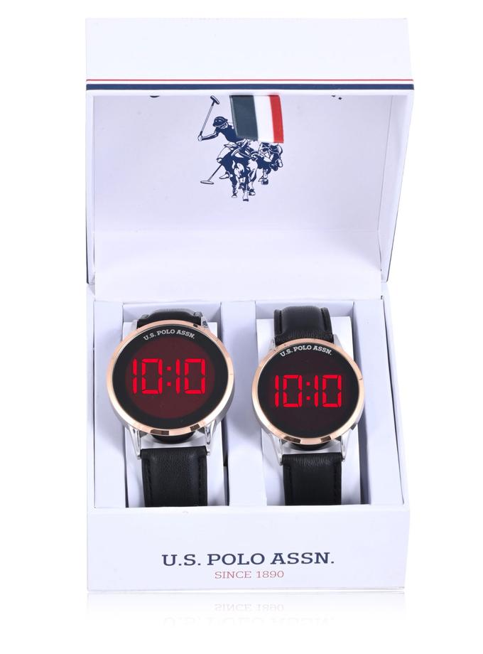 USPA HIS AND HERS BLACK W ROSE ACCT LED WATCH SET New Arrival