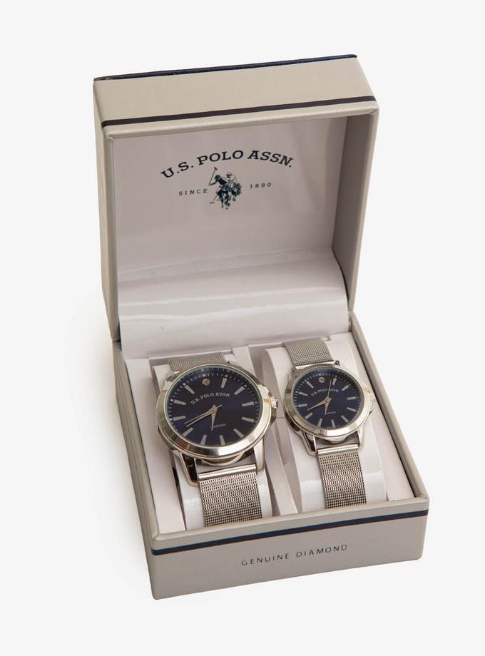 USPA HIS AND HERS BLUE DIAL MESH STRAP WATCH SET New Arrival