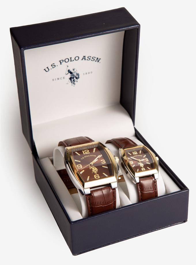 USPA His and Hers Brown Strap Watch Set High Quality