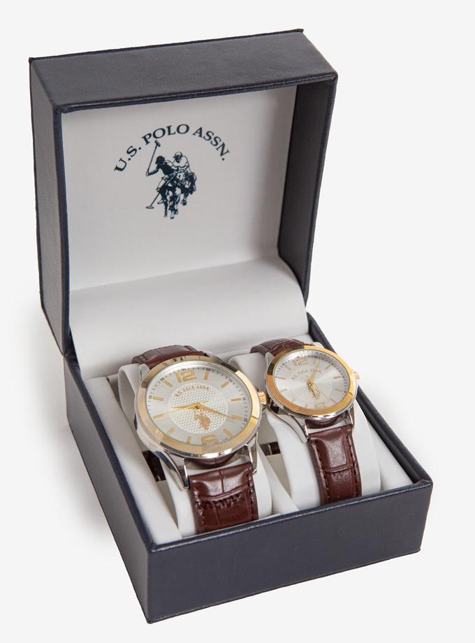 USPA HIS AND HERS CROCODILE STRAP WATCH SET On Sale