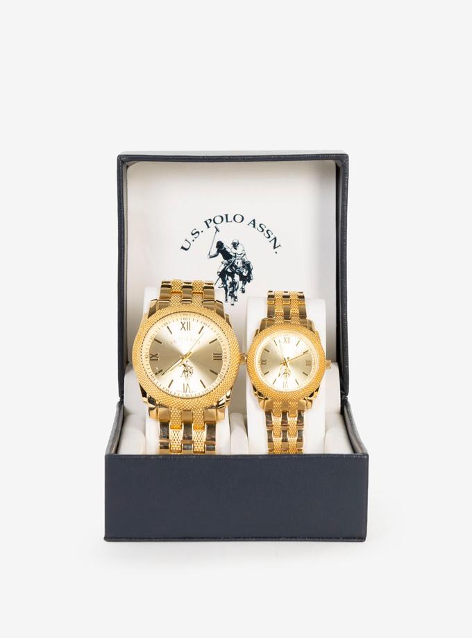 USPA HIS AND HERS GOLD LINK WATCH SET New Arrival