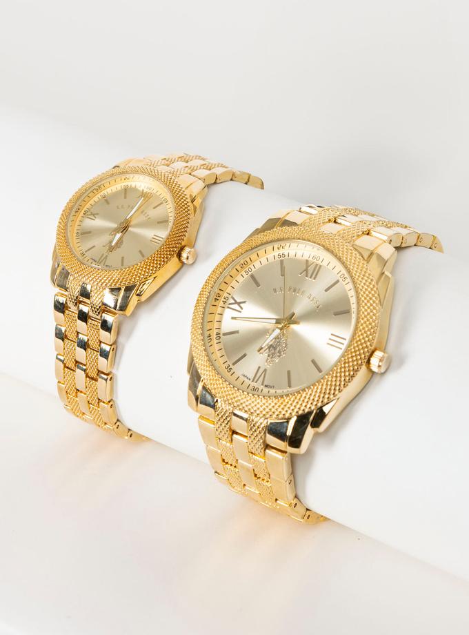 USPA HIS AND HERS GOLD LINK WATCH SET New Arrival