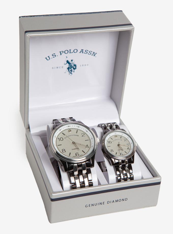 USPA HIS AND HERS GUNMETAL TWO TONE WATCH SET Same Day Delivery