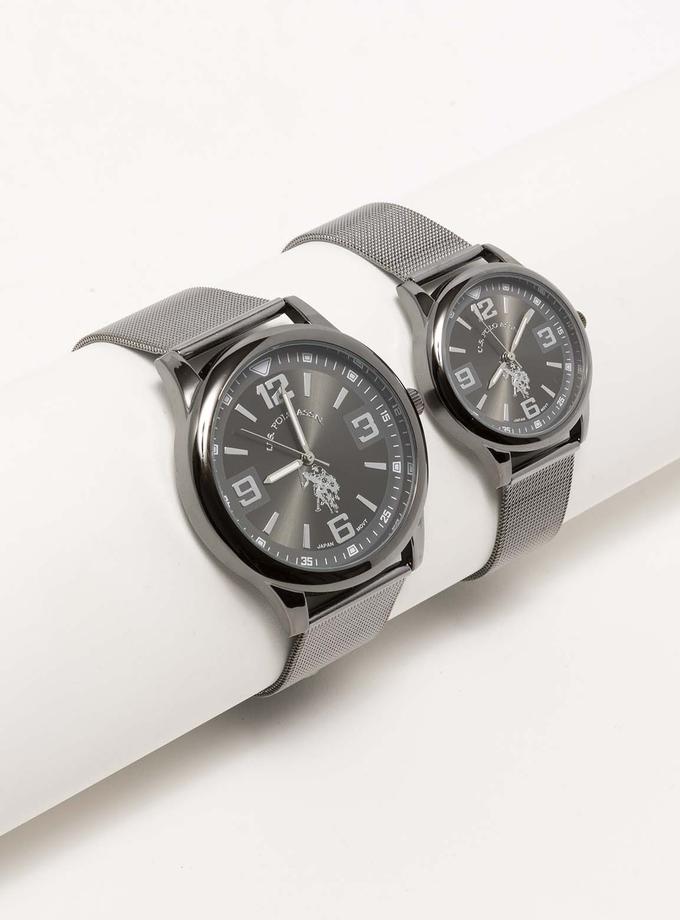 USPA HIS AND HERS GUNMETAL WATCH SET Best Seller