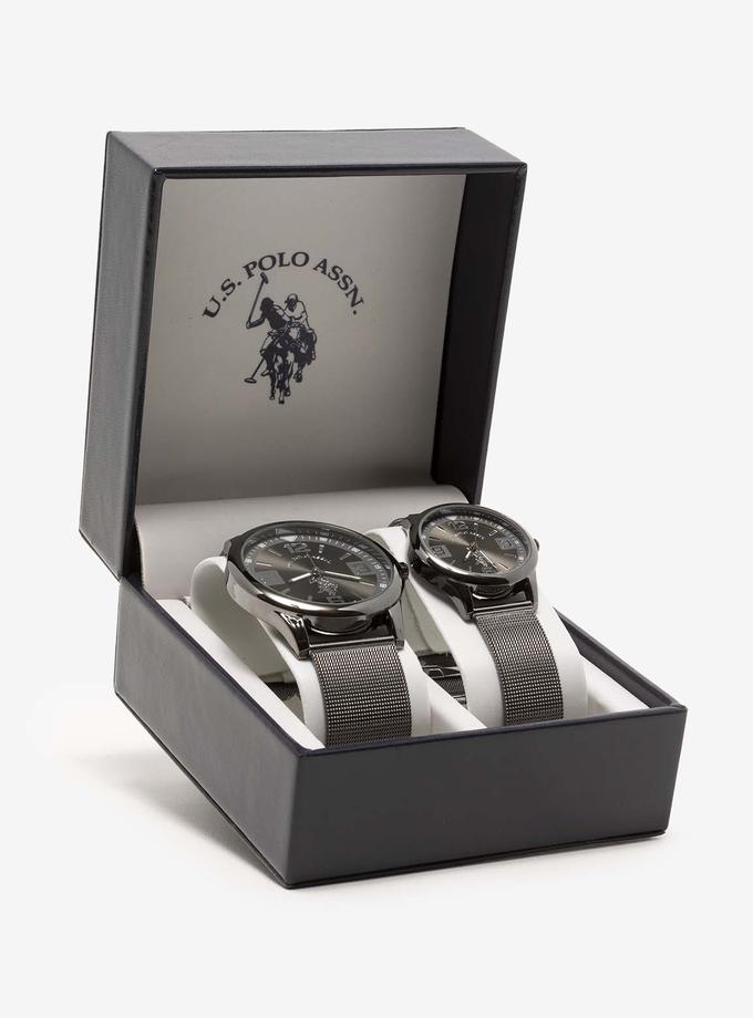 USPA HIS AND HERS GUNMETAL WATCH SET Best Seller