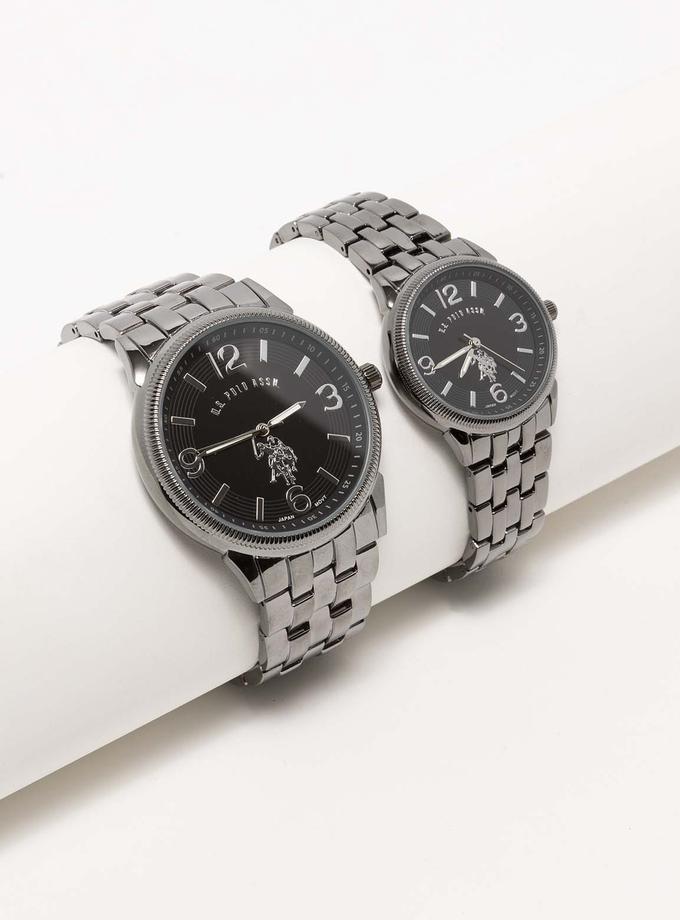 USPA HIS AND HERS GUNMETAL WATCH SET Free shipping