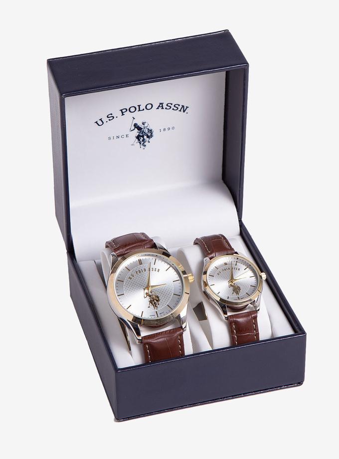 USPA HIS AND HERS LEATHER STRAP WATCH SET On Sale