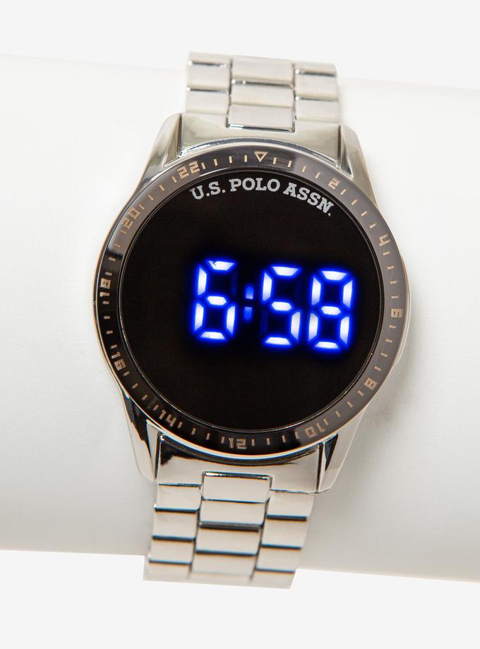 USPA HIS AND HERS SILVER BRACELET BLUE LED WATCH SET Best Buy