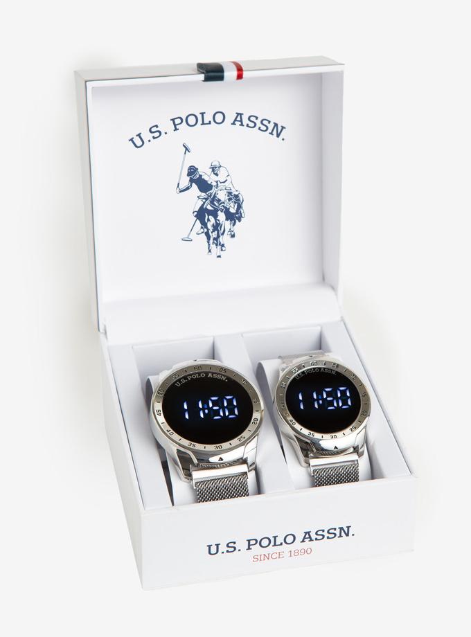 USPA HIS AND HERS SILVER MESH LED WATCH SET Same Day Delivery