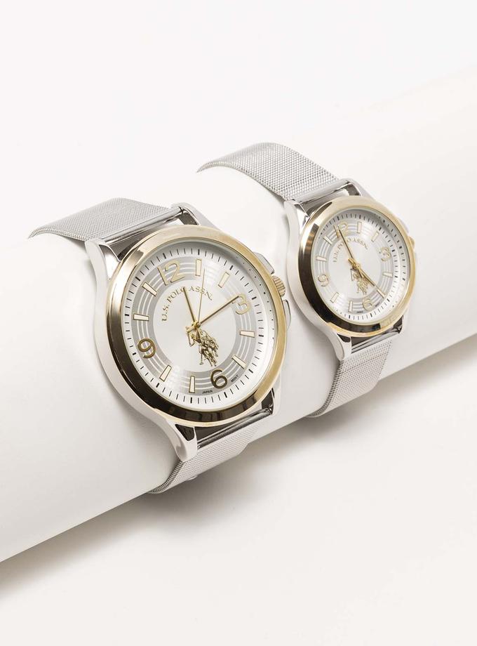 USPA HIS AND HERS SILVER MESH STRAP WATCH SET Same Day Delivery