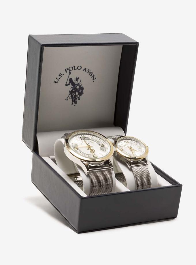 USPA HIS AND HERS SILVER MESH STRAP WATCH SET Same Day Delivery