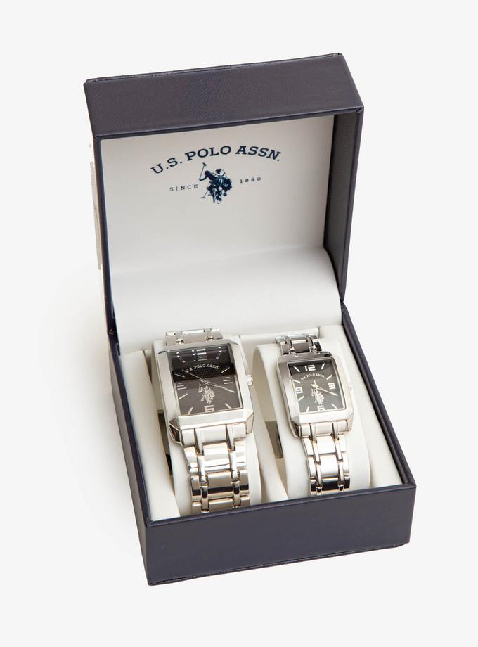 USPA HIS AND HERS SILVER SQUARE WATCH SET High Quality