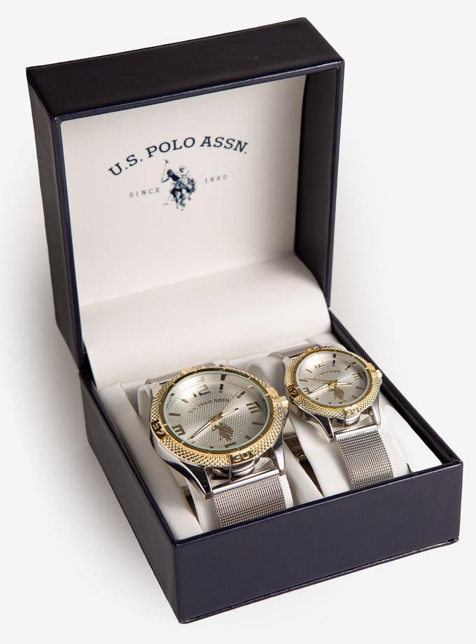 USPA His and Hers Silvertone Mesh Watch Set New Arrival