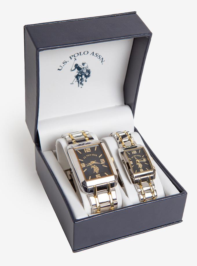 USPA HIS AND HERS SQUARE FACE WATCH SET On Sale