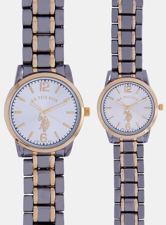 USPA HIS AND HERS TWO TONE CHAIN STRAP WATCH SET Best Seller