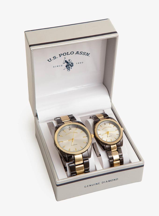 USPA HIS AND HERS TWO TONE LINK STRAP WATCH SET Best Seller