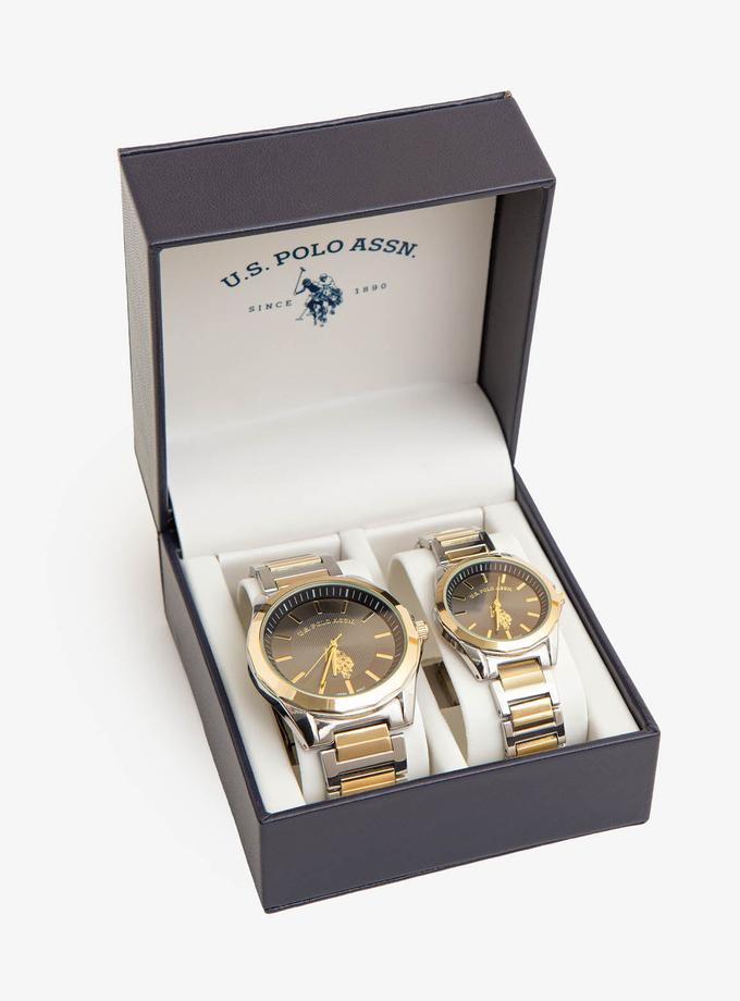 USPA HIS AND HERS TWO TONE LINK STRAP WATCH SET Free shipping