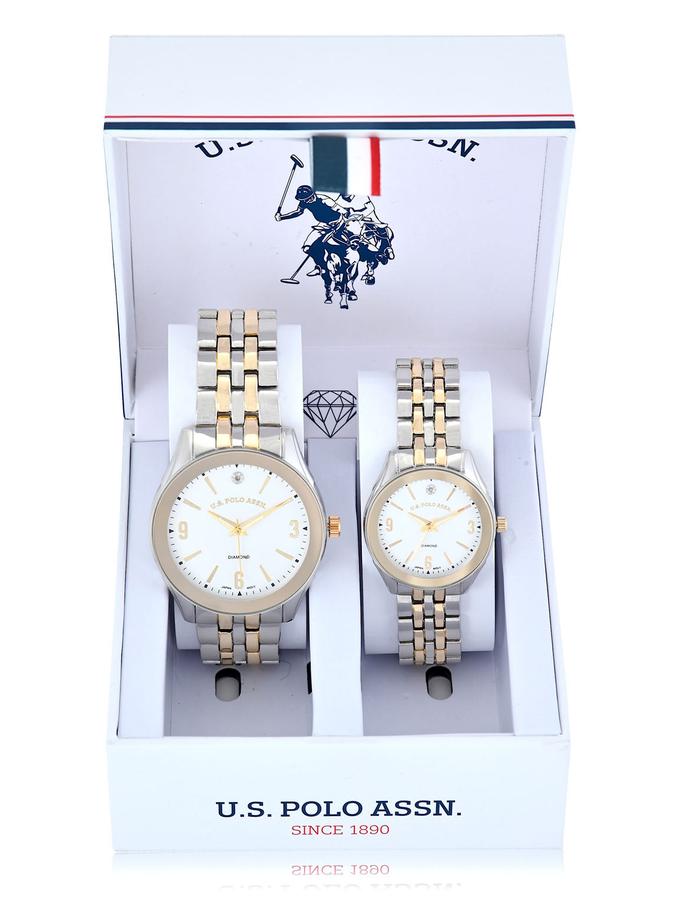 USPA HIS AND HERS TWO TONE LINK WATCH SET For Sale