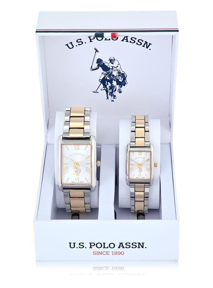 USPA HIS AND HERS TWO TONE SQUARE WATCH SET Same Day Delivery