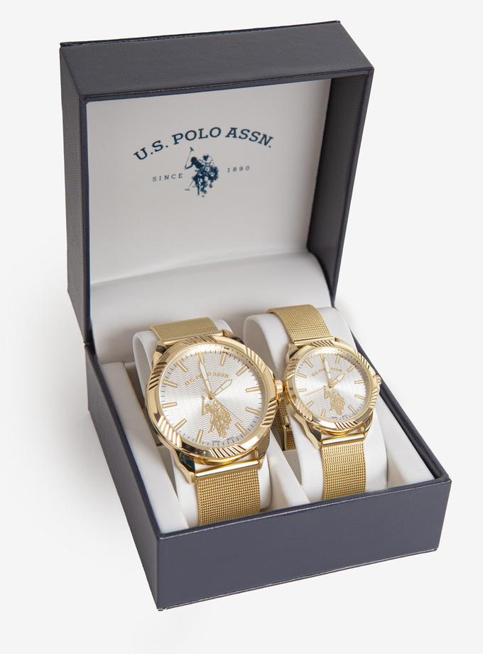 USPA HIS & HERS GOLD MESH STRAP WATCH SET For Sale