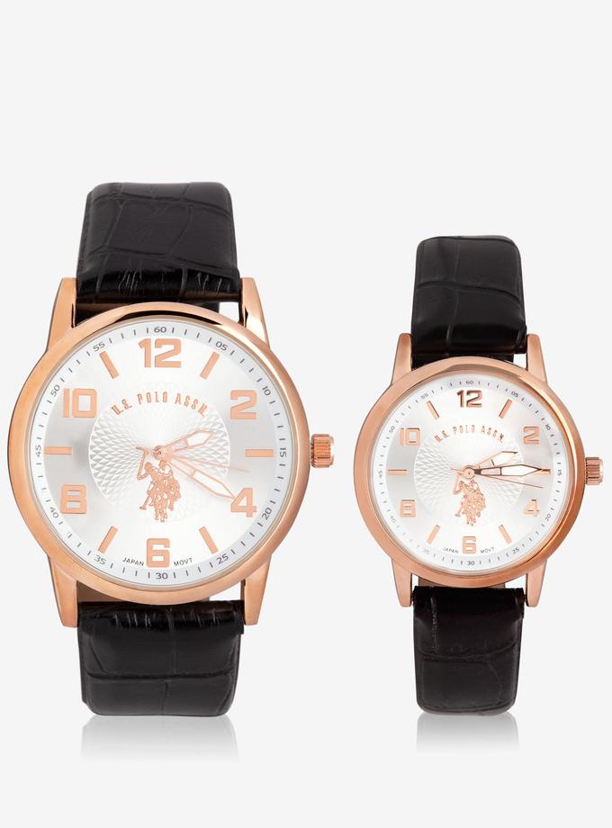 USPA HIS & HERS ROSE GOLD FAUX CROC STRAP WATCH SET For Sale