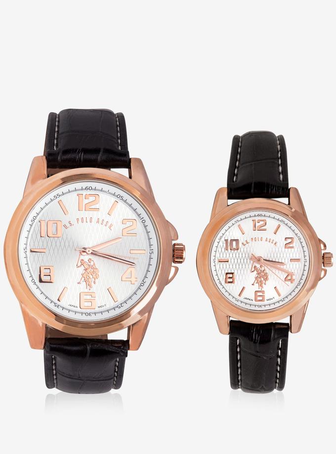 USPA HIS & HERS ROSE GOLD FAUX CROC STRAP WATCH SET On Sale