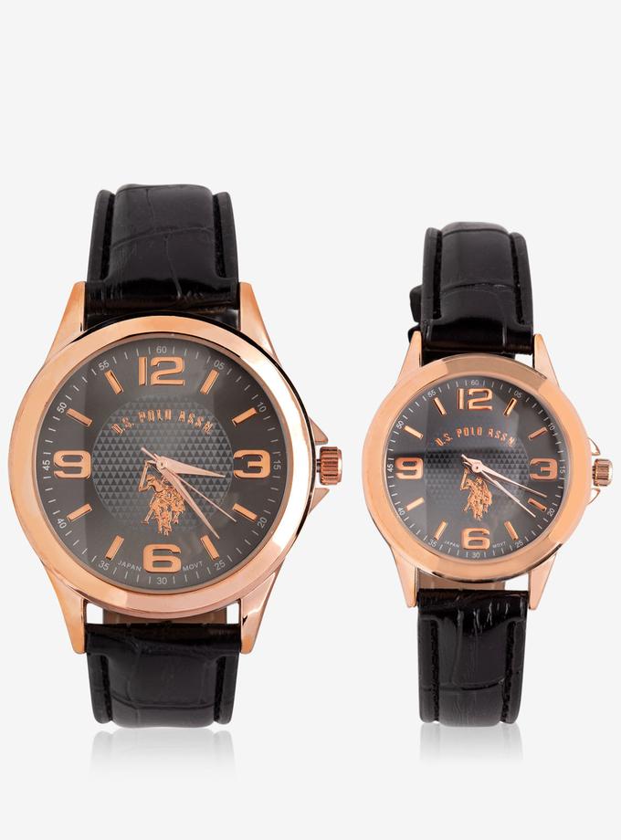 USPA HIS & HERS ROSE GOLD FAUX CROC STRAP WATCH SET Same Day Delivery