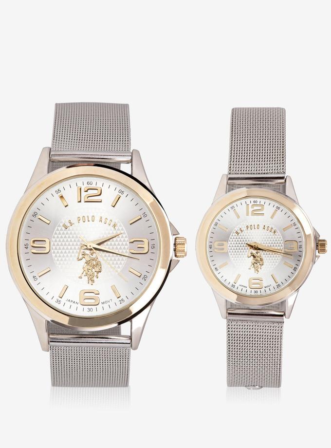 USPA HIS & HERS SILVER MESH STRAP WATCH SET New Arrival