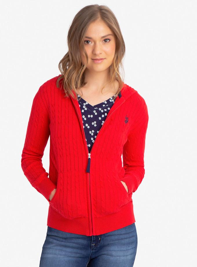 USPA HOODED CABLE KNIT SWEATER Free shipping