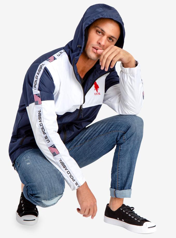 USPA HOODED WINDBREAKER WITH U.S. POLO ASSN. SIDE TAPING New Arrival