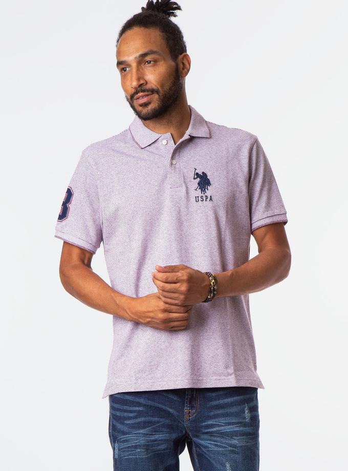 USPA JACQUARD STRIPE BIG LOGO POLO SHIRT On Sale