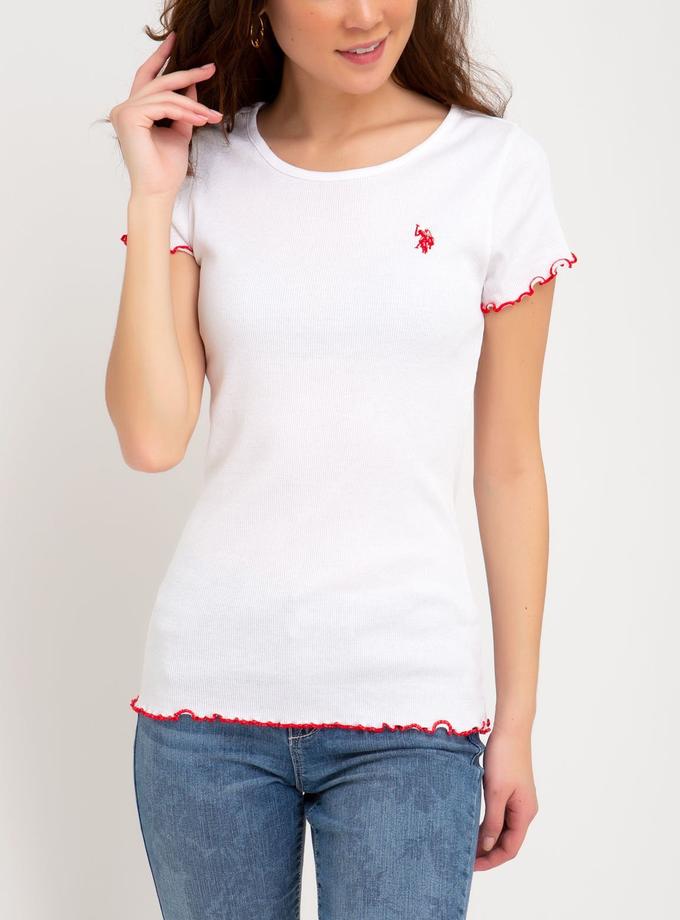 USPA KNIT LETTUCE-EDGE TRIM TOP On Sale