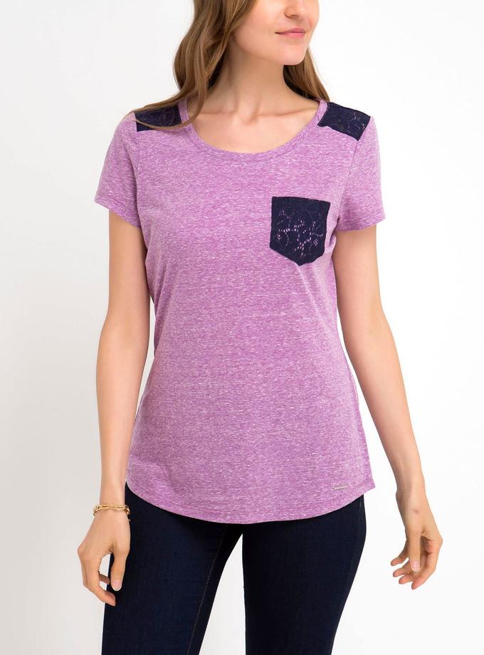 USPA LACE SHOULDER AND POCKET T-SHIRT Best Seller