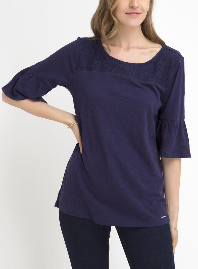 USPA LACE YOKE FLUTTER SLEEVE TOP Same Day Delivery