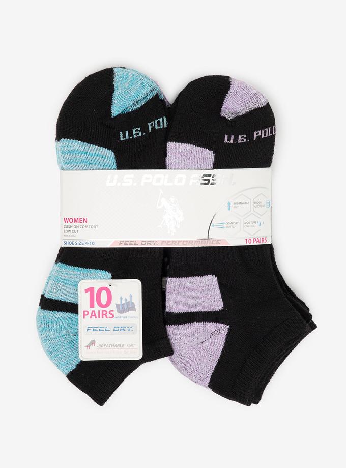 USPA LADIES 10PK BLACK LOW CUT TIPPED SOCKS Free shipping