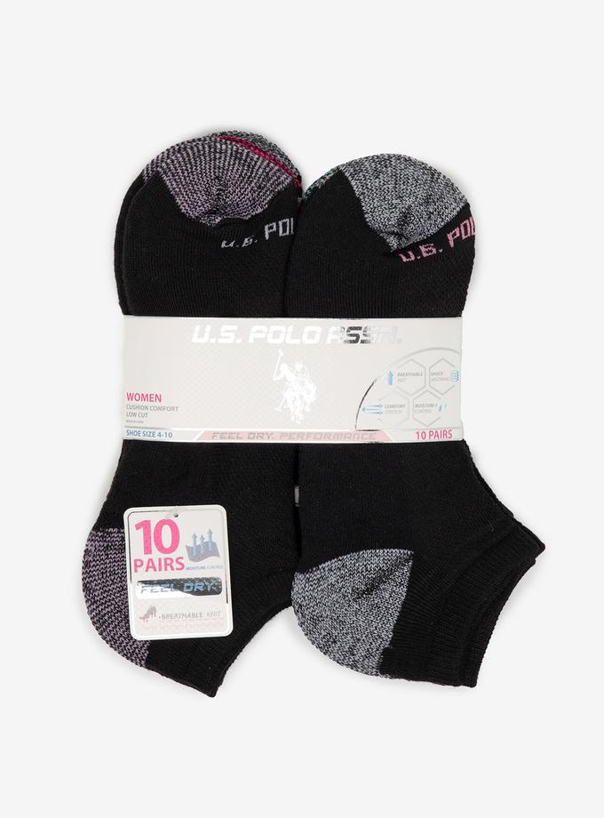 USPA LADIES 10PK BLACK LOW CUT TIPPED SOCKS High Quality