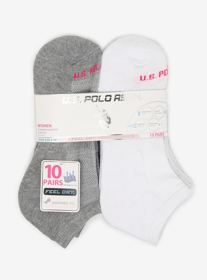 USPA LADIES 10PK WHITE GREY ASSORTED LOW CUT SOCKS Free shipping