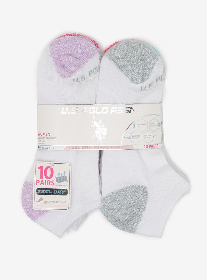 USPA LADIES 10PK WHITE LOW CUT TIPPED SOCKS For Sale