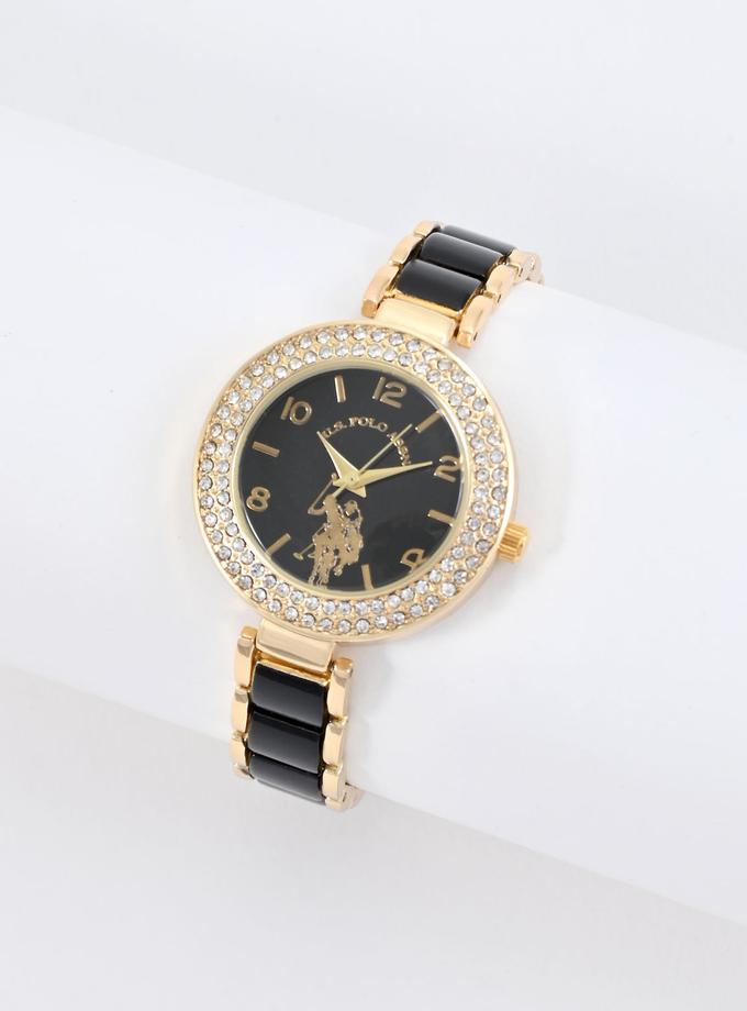 USPA LADIES BLACK AND GOLD EMBELLISHED WATCH Best Price