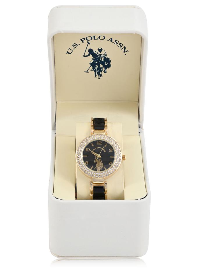 USPA LADIES BLACK AND GOLD EMBELLISHED WATCH Best Price