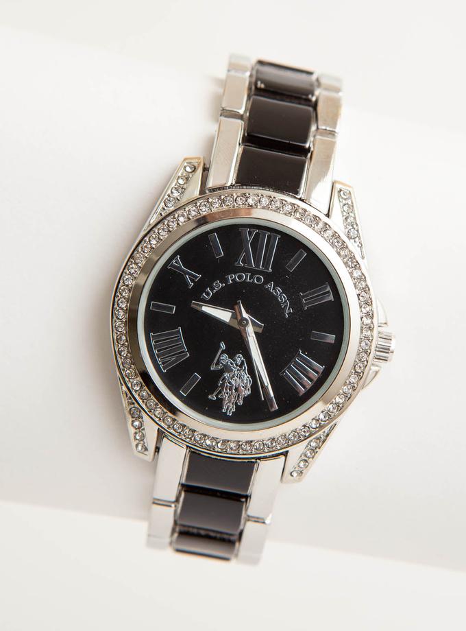 USPA LADIES BLACK AND SILVER EMBELLISHED WATCH Free shipping