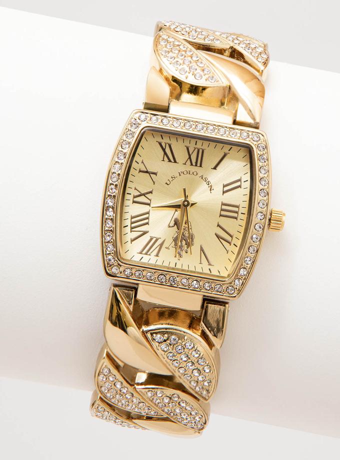 USPA LADIES GOLD EMBELLISHED SQUARE CHAIN WATCH Best Seller